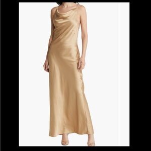Gold Maxi Slip Dress with Cowl Neckline